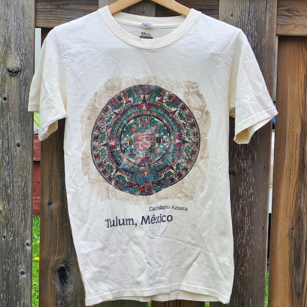 VINTAGE Aztec calendar t-shirt Women's Size Small Tulum, Mexico